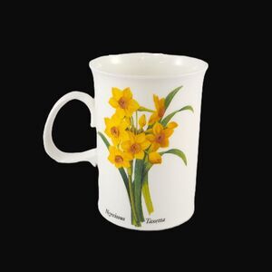 Dunoon Botanic Redoute Print Mug Narcissus Primula Flower Bone China England VTG